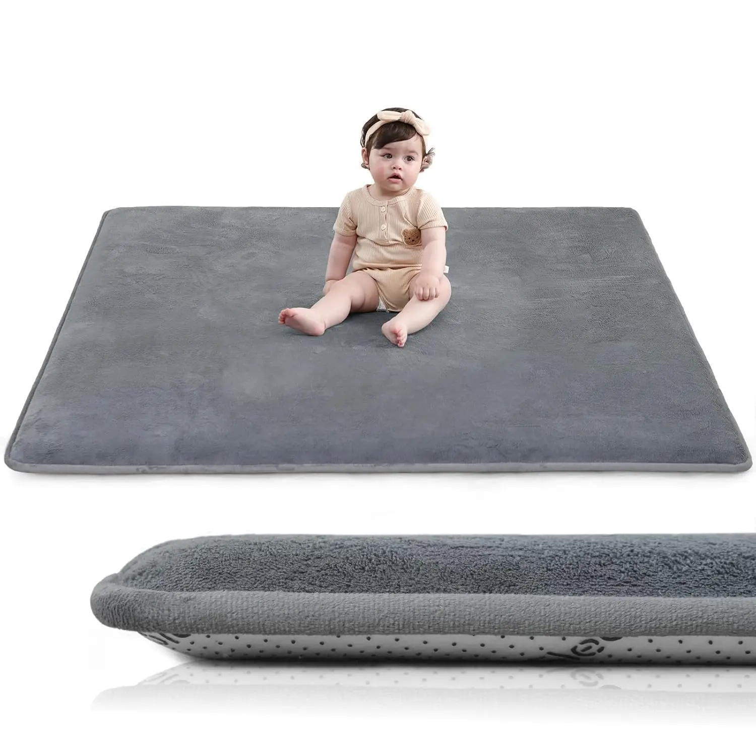 Baby Play Mat for Floor,3CM Thick Elasti-Foam 127X127CM Playpen Mat for Tummy Time,Water Repellent Soft Coral Velvet for Kids