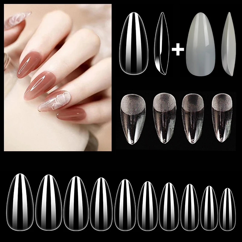 120PCS Almond False Nail Tips Clear Matt Soft Fake Nails Frosted Nail Plate Extension 12 Sizes For Home DIY Nail Salon Manicure