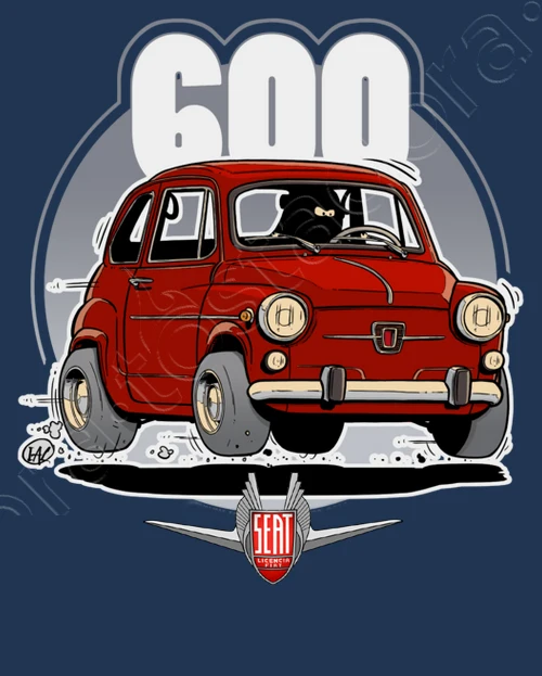 Vintage Classic Spain S E A T 600 Cartoon Car T Shirt. New 100% Cotton Short Sleeve O-Neck T-shirt Casual Mens Top