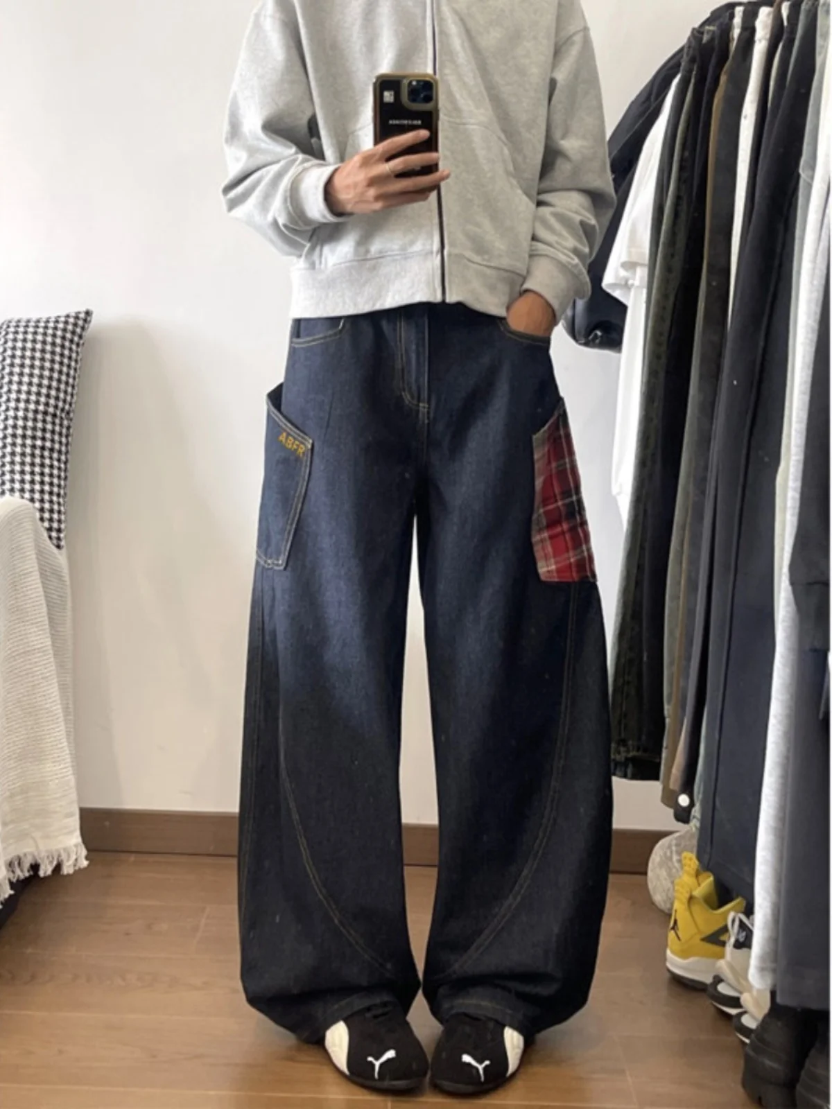 

American Retro Wide Leg Men's Jeans Loose Straight Loose Feel CleanFit Knife Pants Autumn Season Youth Trend Wear Resistant