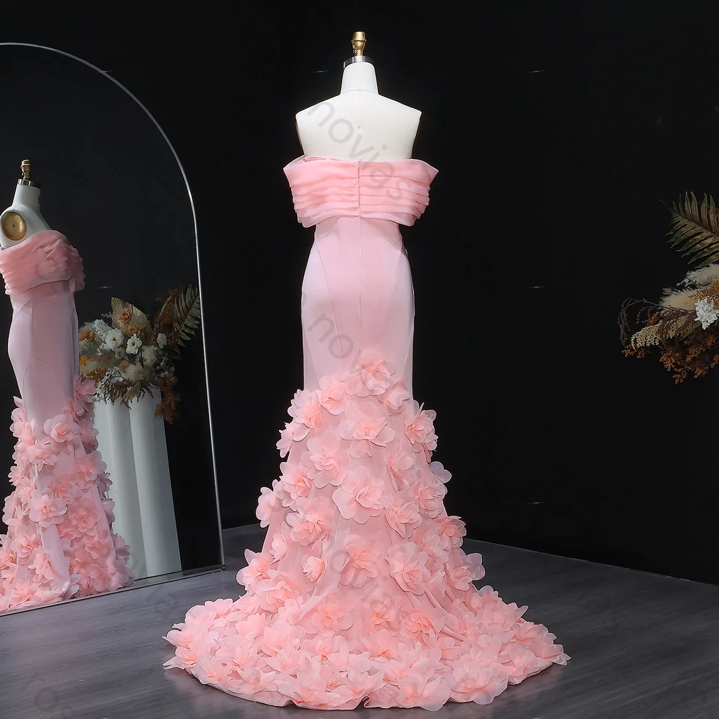 Alta qualidade sharon disse dubai elegante branco fora do ombro vestidos de noite com flores 3d sereia vestido de baile de casamento personalizado