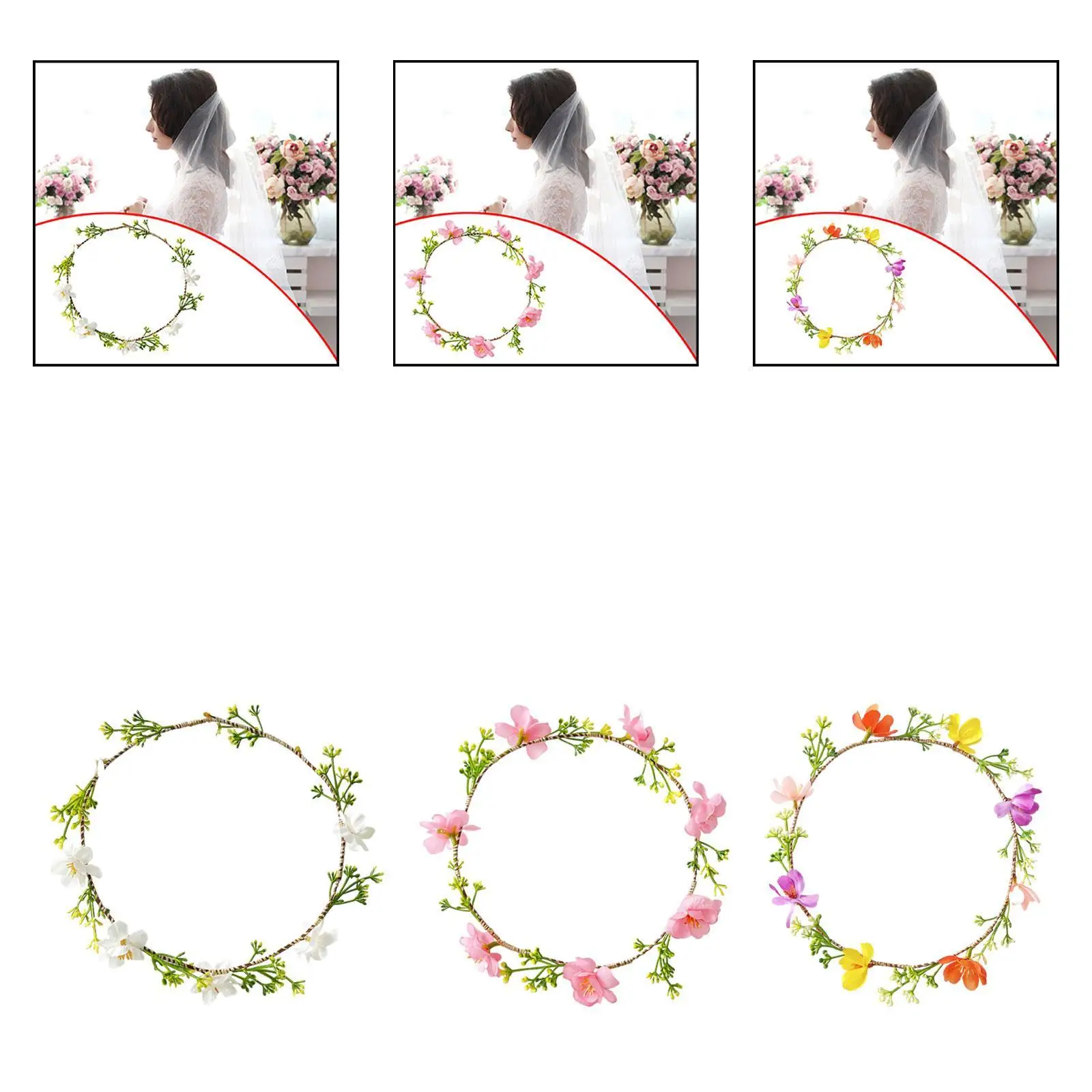 Floral Headband Women Girls Rustic Flower Garland for Birthday Beach Wedding