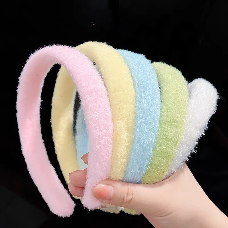 Women  Thick Fur Hairbands Fashion Warm Solid Color Hair Hoops Girls Plain Fluffy Korean Style Headwear Winter Hair Accessories