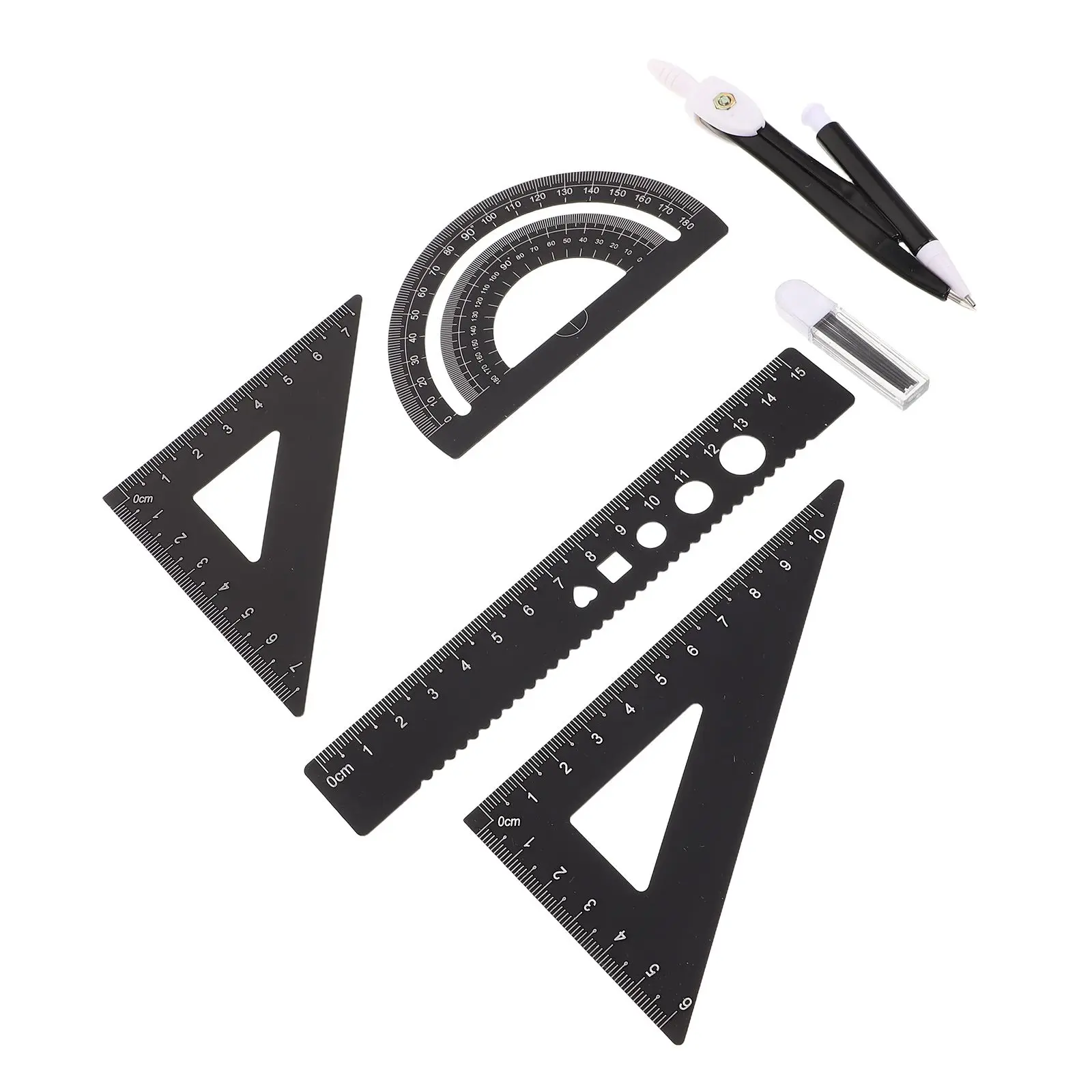 

5Pcs Ruler Set Black Aluminum Alloy Drawing Tools Multi Angle Metal Measuring Engineer Student Drafting