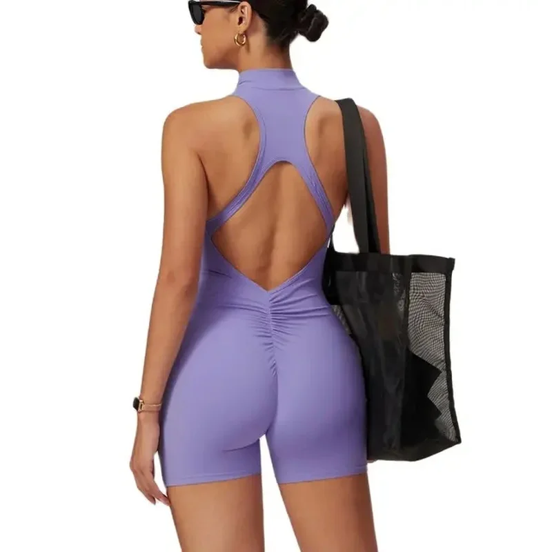 Yoga Suit Sports Set Short Jumpsuit Gym Clothes For Women Sportswear Fitness Overalls Open Back Scrunch Booty Workout Outfit