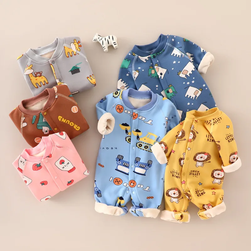 Baby Onesie Plus Velvet Thick Thermal Underwear Newborn Clothes Autumn and Winter Baby Rompers Pajamas Romper