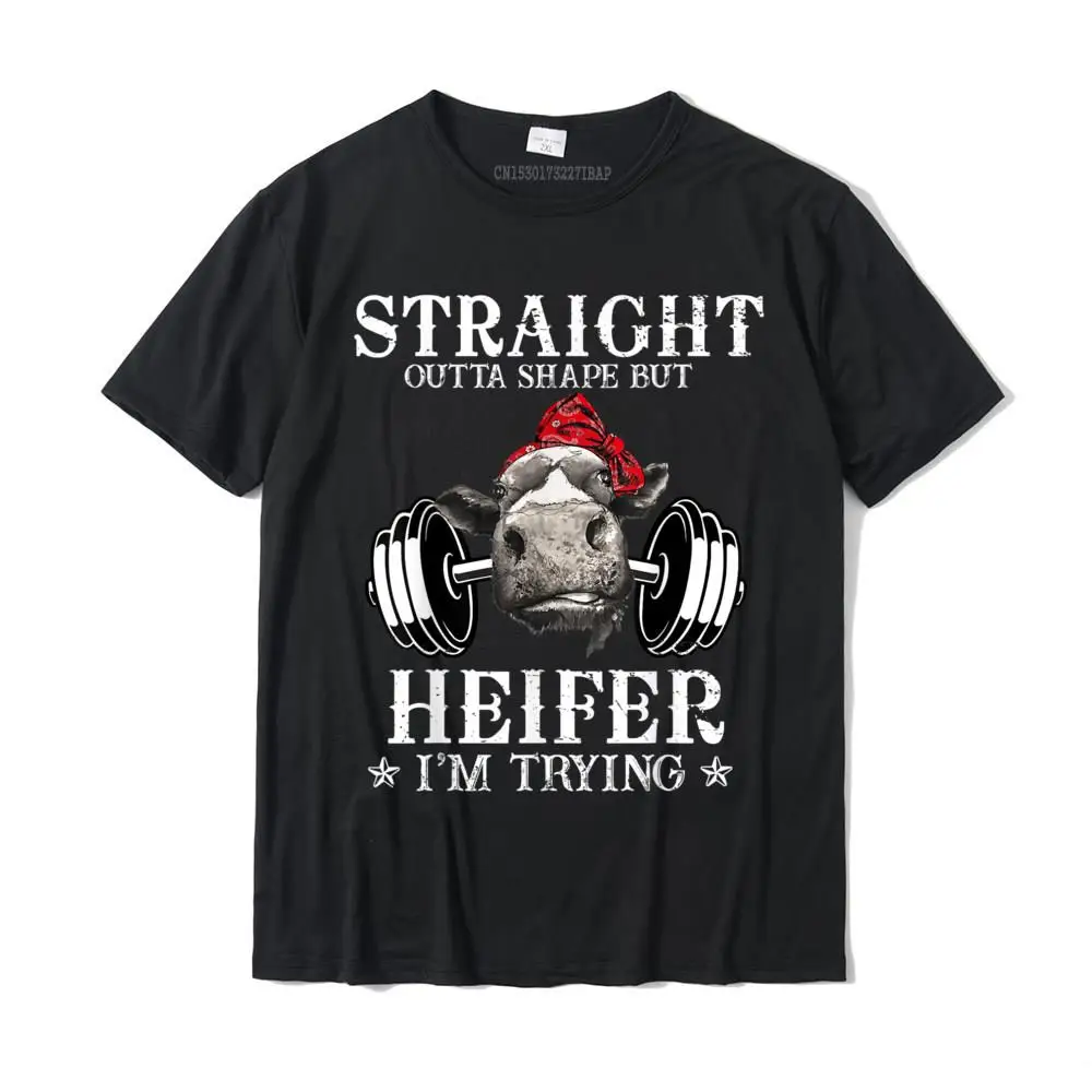 

Straight Outta Shape But Heifer I'm Trying Cow Bandana Funny T-Shirt Cotton Men Top T-Shirts Europe Tops Shirts Funny Casual