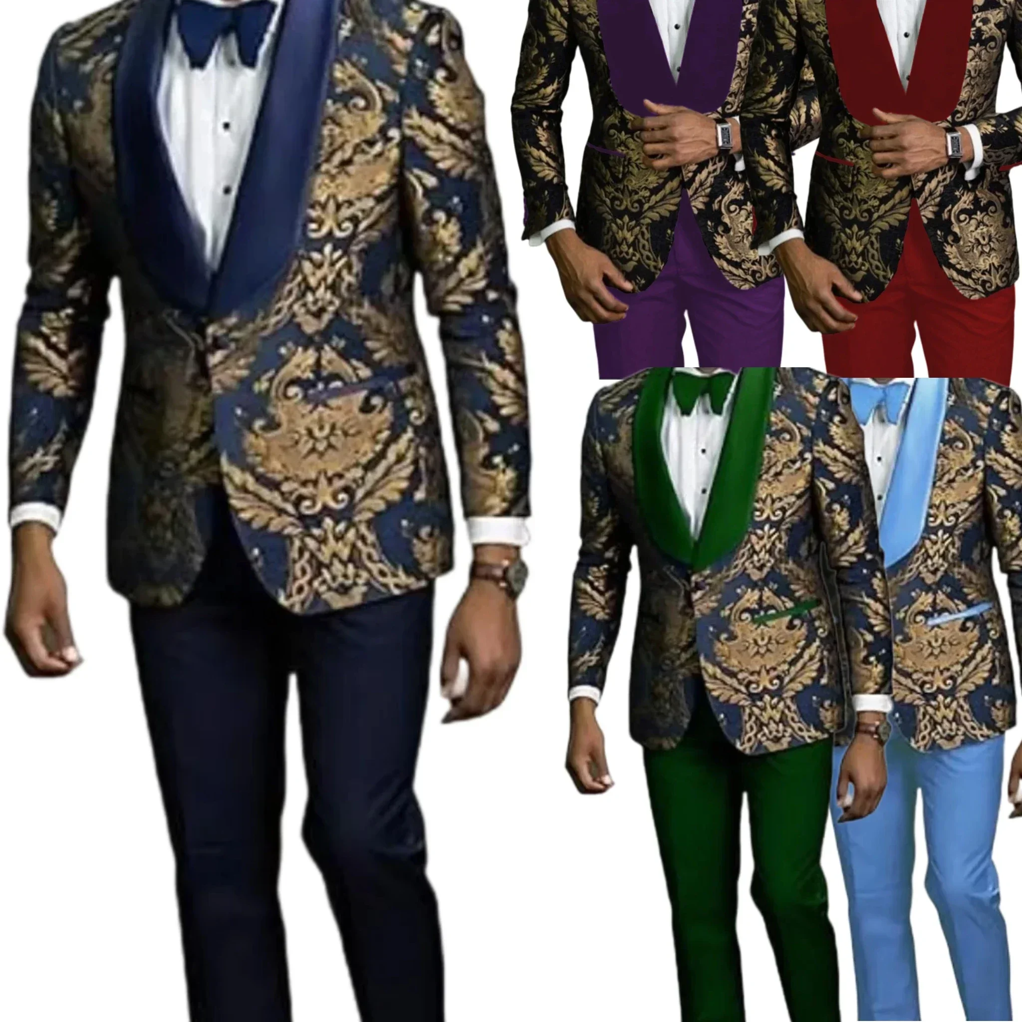 

Стильный приталенный мужской костюм с цветочным принтом, жаккардовая шаль с лацканами, комплект из 2 предметов: пиджак и брюки, смокинг, комплект для выпускного, свадебное платье, бизнес