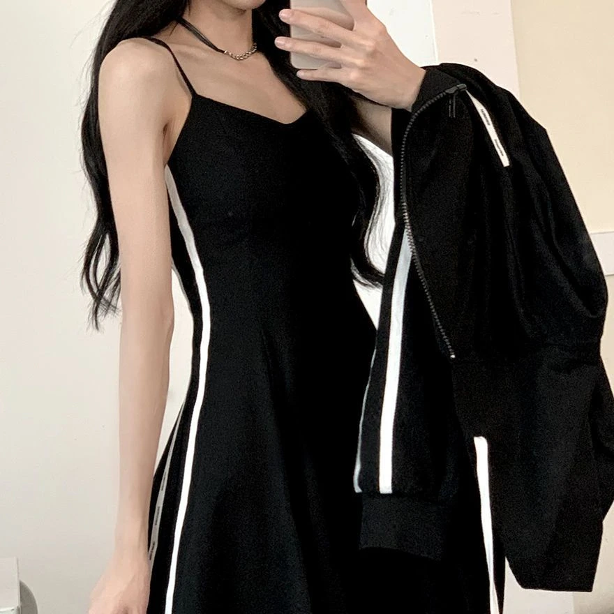 Two Piece Sets Women Hooded Zip Up Cropped Top Mini Dresses Korean Fashion Casual Clothes Sweet Preppy College Girlish Aesthetic