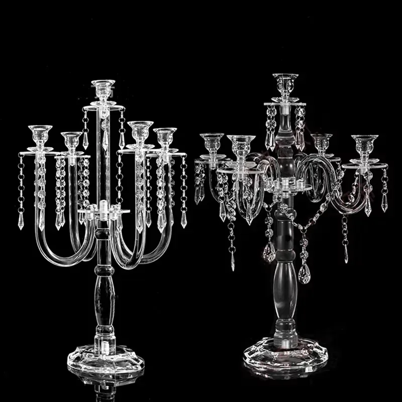 Acrylic 5-Arm Candelabra Clear Candle Holders for Wedding & Valentine's Day Table Centerpiece Decorations