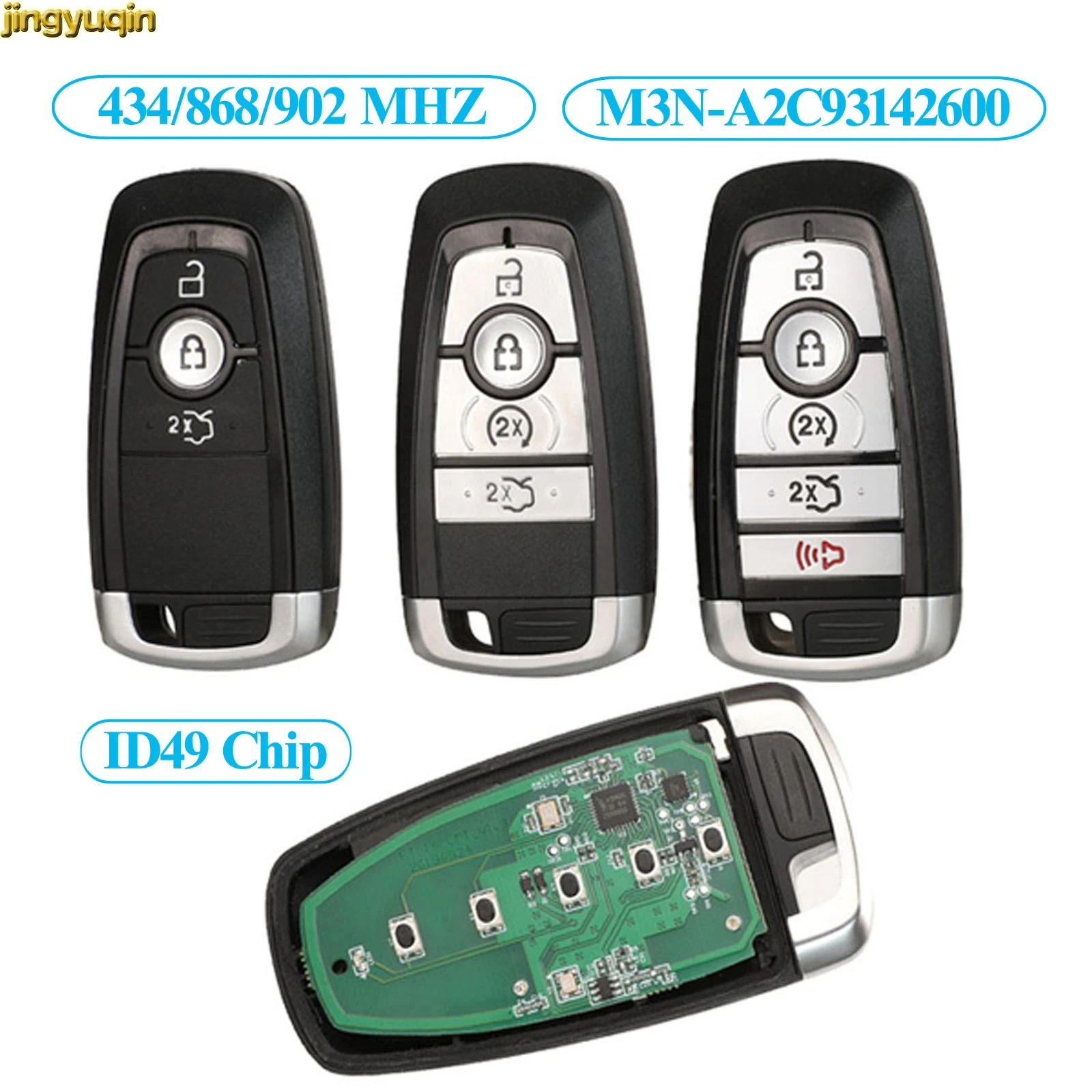 

Jingyuqin 5pcs Remote Smart Car Key 434/868/902MHz ID49 For Ford Mondeo Mustang Fusion F-250 F-350 F-450 F-550 M3N-A2C93142600