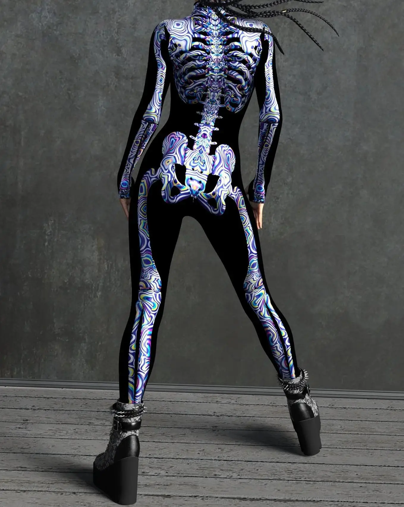 Karneval Totenkopf Party Bodysuit Damen Sexy Horror-Print Jumpsuit Feiertagsparty Maskerade Catsuit Kostüm Einzigartiges Aerial Yoga Set – Detail 4