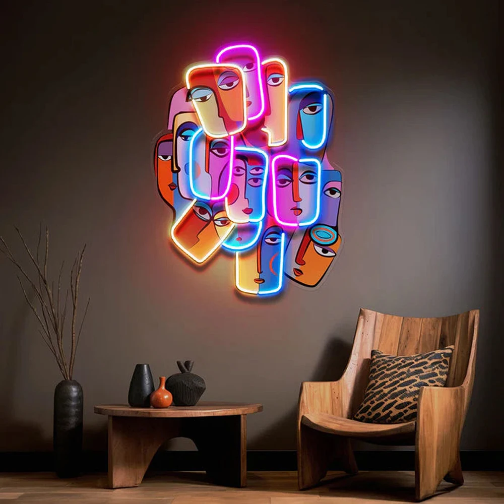 Colorful Faces Abstract Art LED Neon Sign Light Handmade Custom Personalized Neon Bar Sign for Living Room Home Wall Decoration