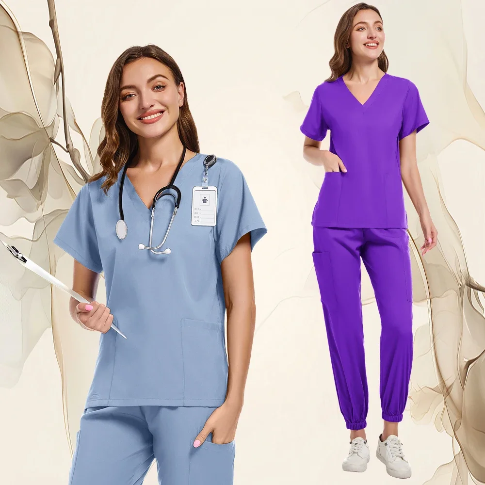 

Tops+pant Medical Uniform Surgery Scrubs Shirt Short Sleeve Pet Shop Doctor Nurse Nursing Set Women Workwear accessories V-neck