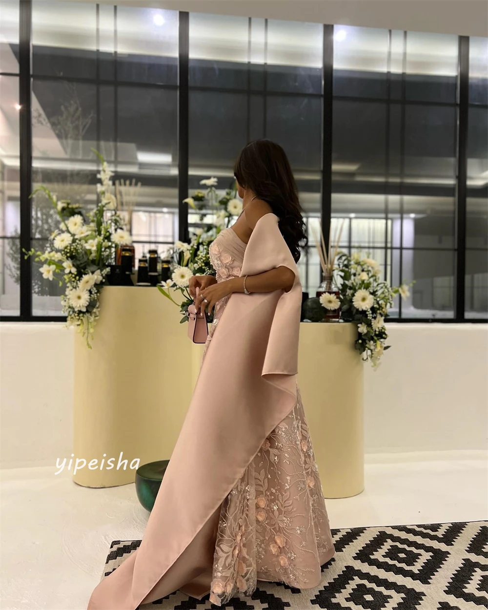 Customized Exquisite Sparkle Jersey Sequined Applique Draped Evening A-line Strapless Bespoke Occasion Gown Long Dresses