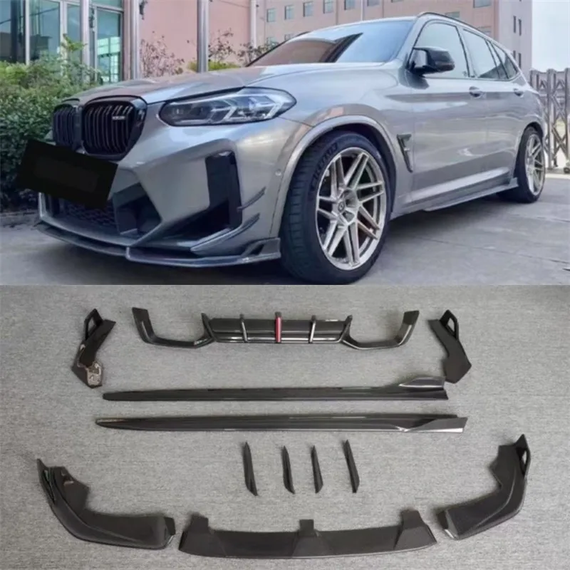 

For BMW X3M X4M 2019 2020 2021 2022 ReaI Carbon Fiber Bumper Front Lip Rear Lip Side Skirts Wind Knife Spoiler Kit