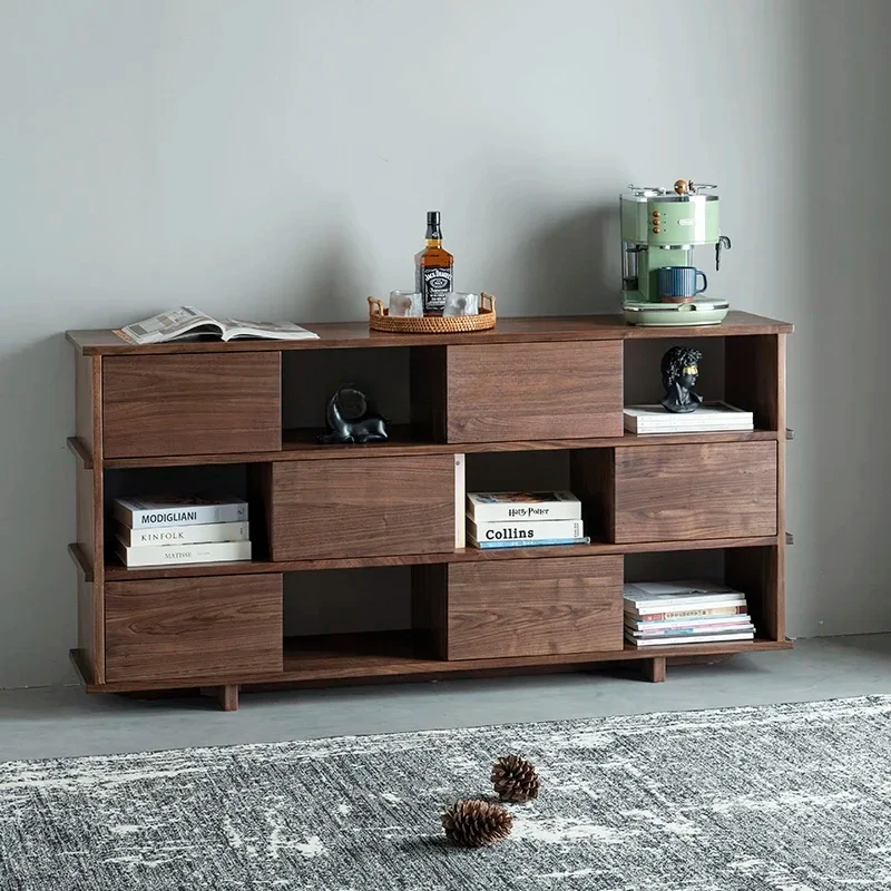 

F North American black walnut floor-to-ceiling bookcase storage display case with door, sofa side storage and dining side cabine
