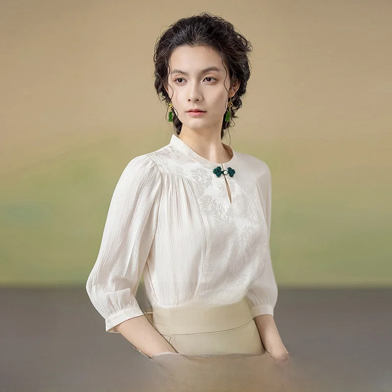 

Новинка! Женская блузка Ele Chinese Sle с вышивкой, весна-лето 2023, комфортная, из вискозы, с длинным рукавом и воротником-стойкой.