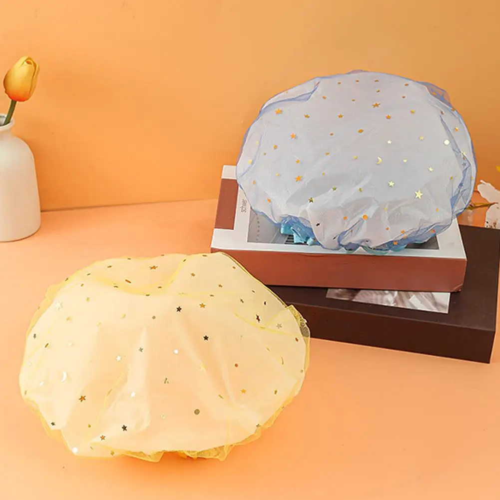 

4Colors Reusable Shower Cap Elastic Bath Cap Household Anti-oil Smoke Hair Care Shower Cap Sanitary Hat