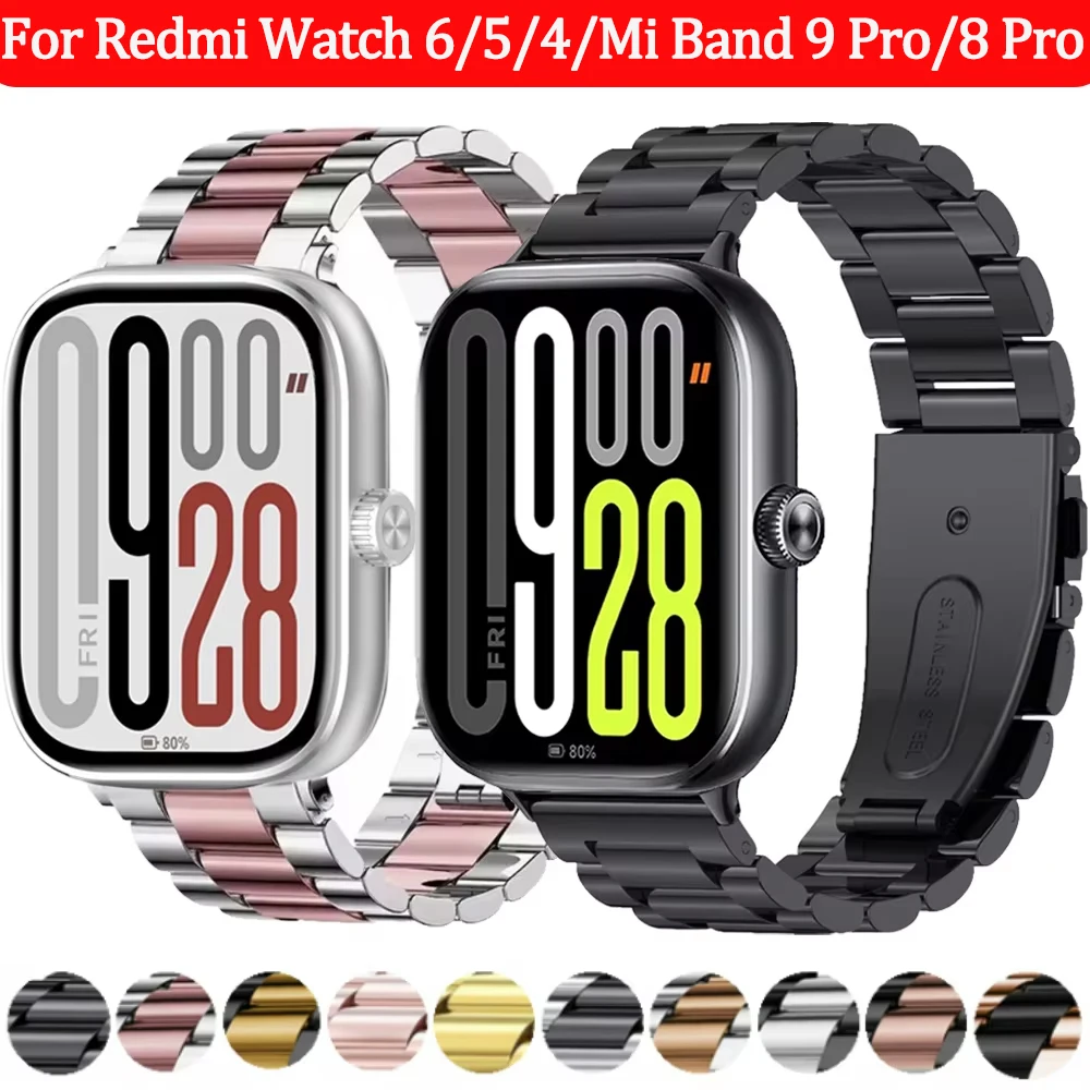 Cinturino in acciaio inossidabile per Redmi Watch 5/4 Accessori per bracciale in metallo per Xiaomi Mi Band 9 Pro/Miband 8 Pro Cinturino sostituibile