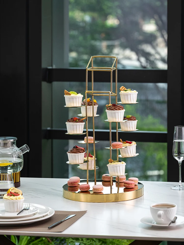 Afternoon refreshment rack, three layers of fruit tray, cake, tea break, table, dessert table, British hotel, display rack