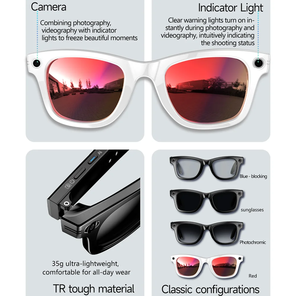 AI smart glasses AI photo recognition AI intelligent translation HD 8 million camera wireless call WiFi transfer to mobile phone