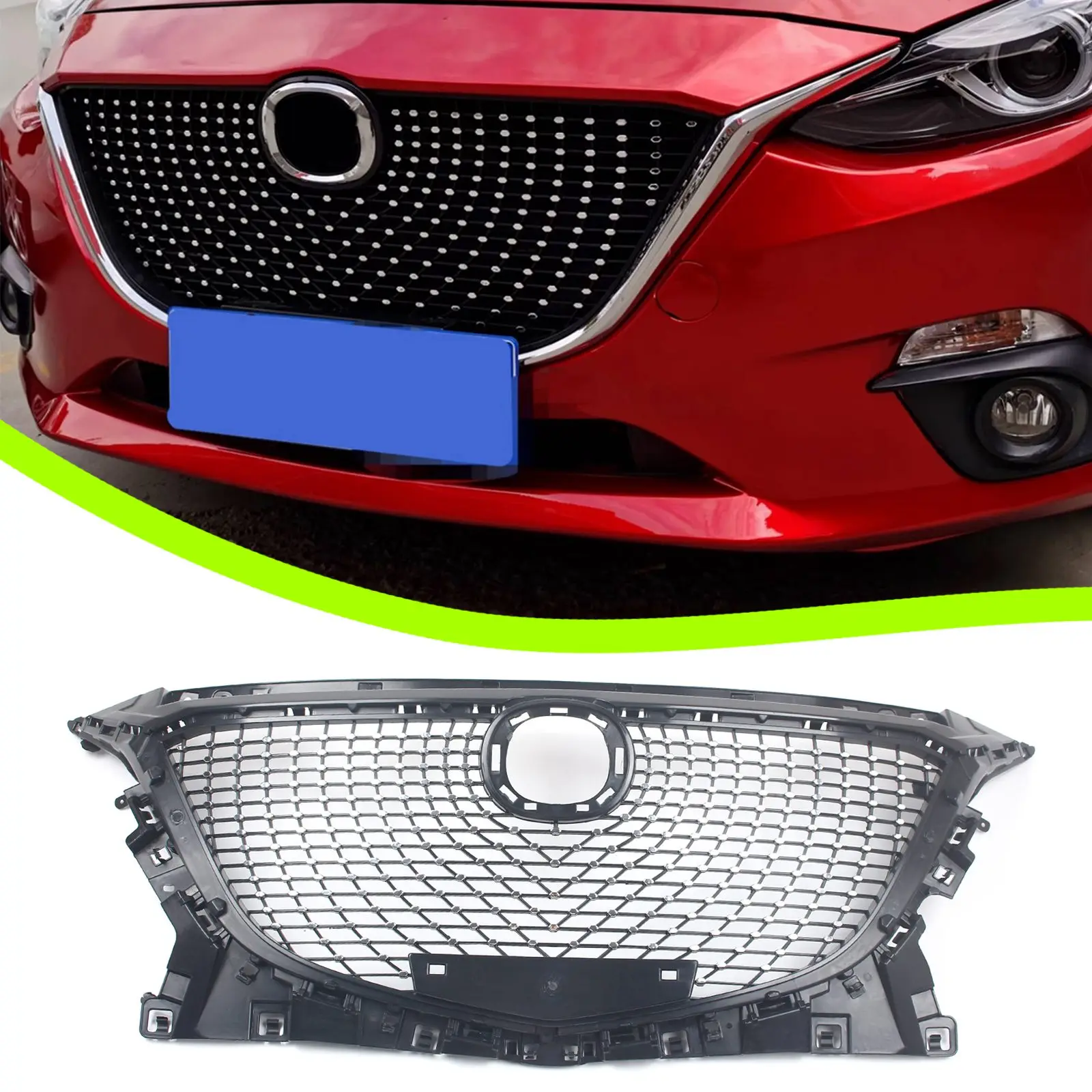 Car Front Grille Racing Grill For Mazda 3 Axela 2014 2015 2016 Honeycomb Style Black Upper Bumper Intake Hood Radiator Mesh Grid