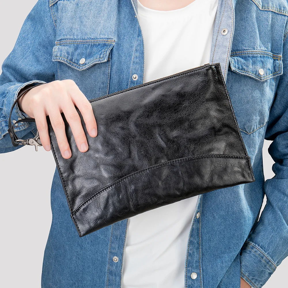 

Fashion Clutch Bag Genuine Leather Soft Cowhide Hand Purse Men's Clutches for Men Male Big Wallet Phone Pouch Bag Business