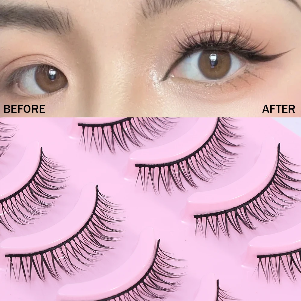 5 paia Manga Lashes Faux Mink Natural Soft Wispy Fluffy ciglia finte trucco Manga Cosplay ciglia finte Extension ciglia