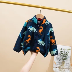 Kids Fall Spring Coats Children Outerwear Cartoon Dinosaur Print Boy Warm Fleece Jacket Baby Boys Jackets Child Clothing