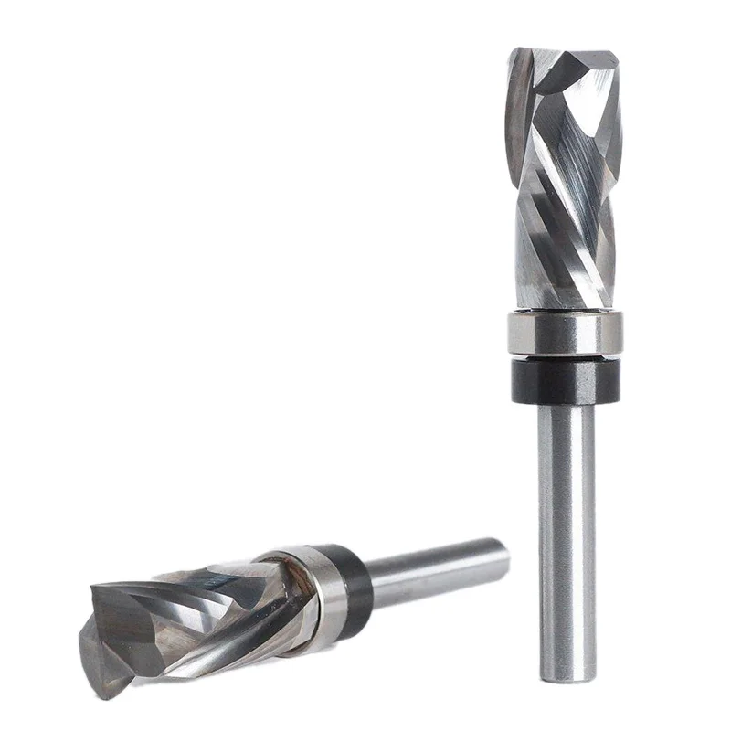 Bearing Ultra-Performance Compression Flush Trim Solid Carbide CNC Router Bit for Woodworking End Mill 1/4 Inch Shank