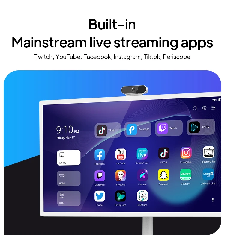 Professional 24 Inch 8 Core Bigger Screen WiFi 6 Rotate Incell HD Screen Touch Live Streaming Equipment Machine for Commerce