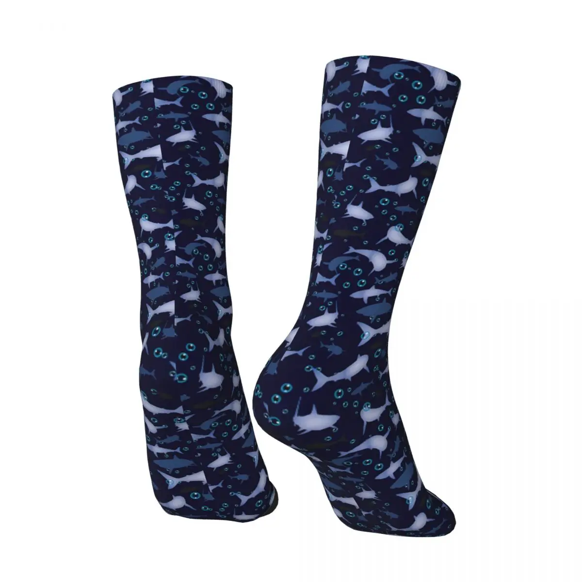 Funny Happy Men's compression Socks Blue Shark Pattern Vintage Harajuku Shark in The Deep Sea Hip Hop Pattern Crew Crazy Sock