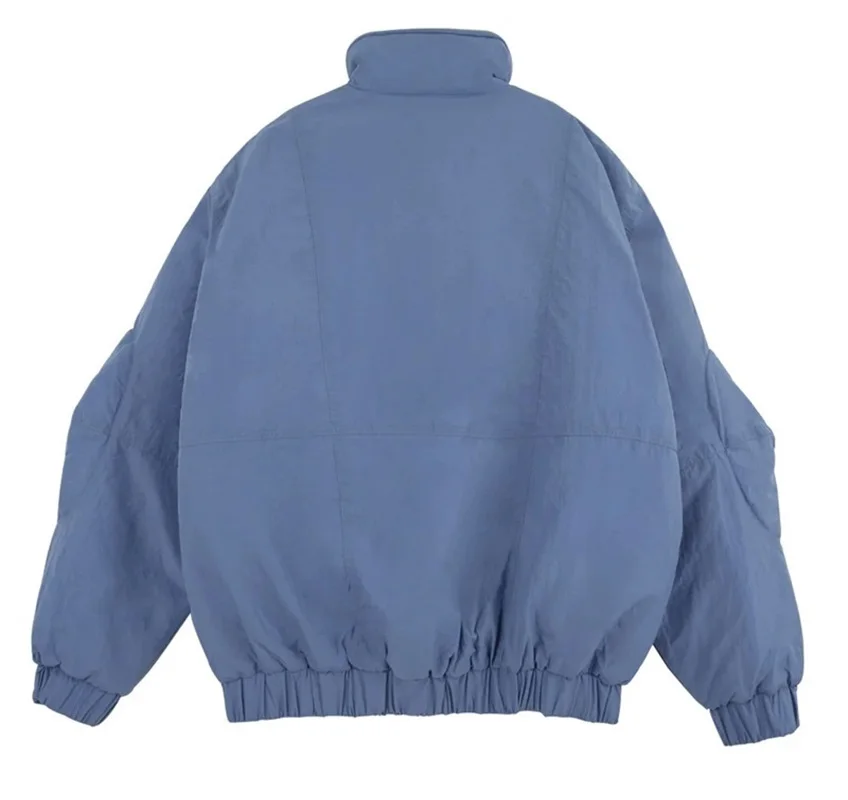 Giacca imbottita In cotone da donna con cerniera con colletto alla coreana giacca imbottita con spalla scesa calda cappotto a maniche lunghe blu unico più nuovo In Stock