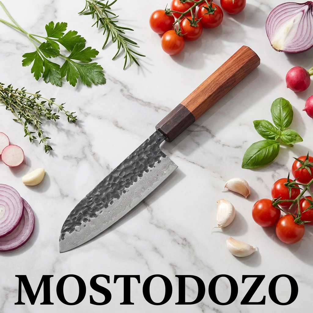 MOSTODOZO 5-inch Japanese Santoku Chef Knife Damascus Steel Handmade Professional Kitchen Knives Petty Utility Fruit Cleaver