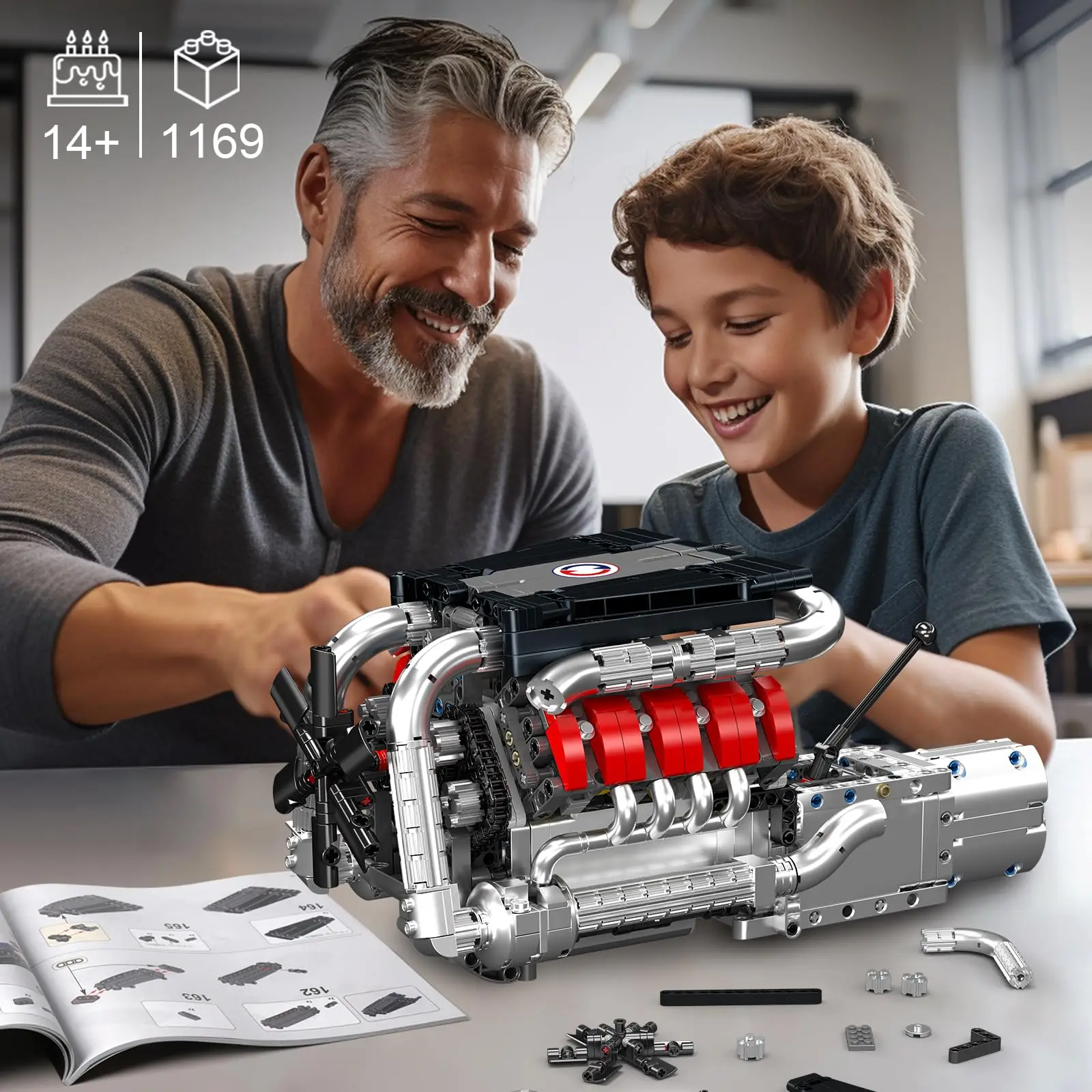 Mold King 10203 1169 Stuks Supercar V8 Motor Building Kit Model MOC Engeering Motor Kids STEM Bouwstenen Speelgoed voor volwassenen Geschenken