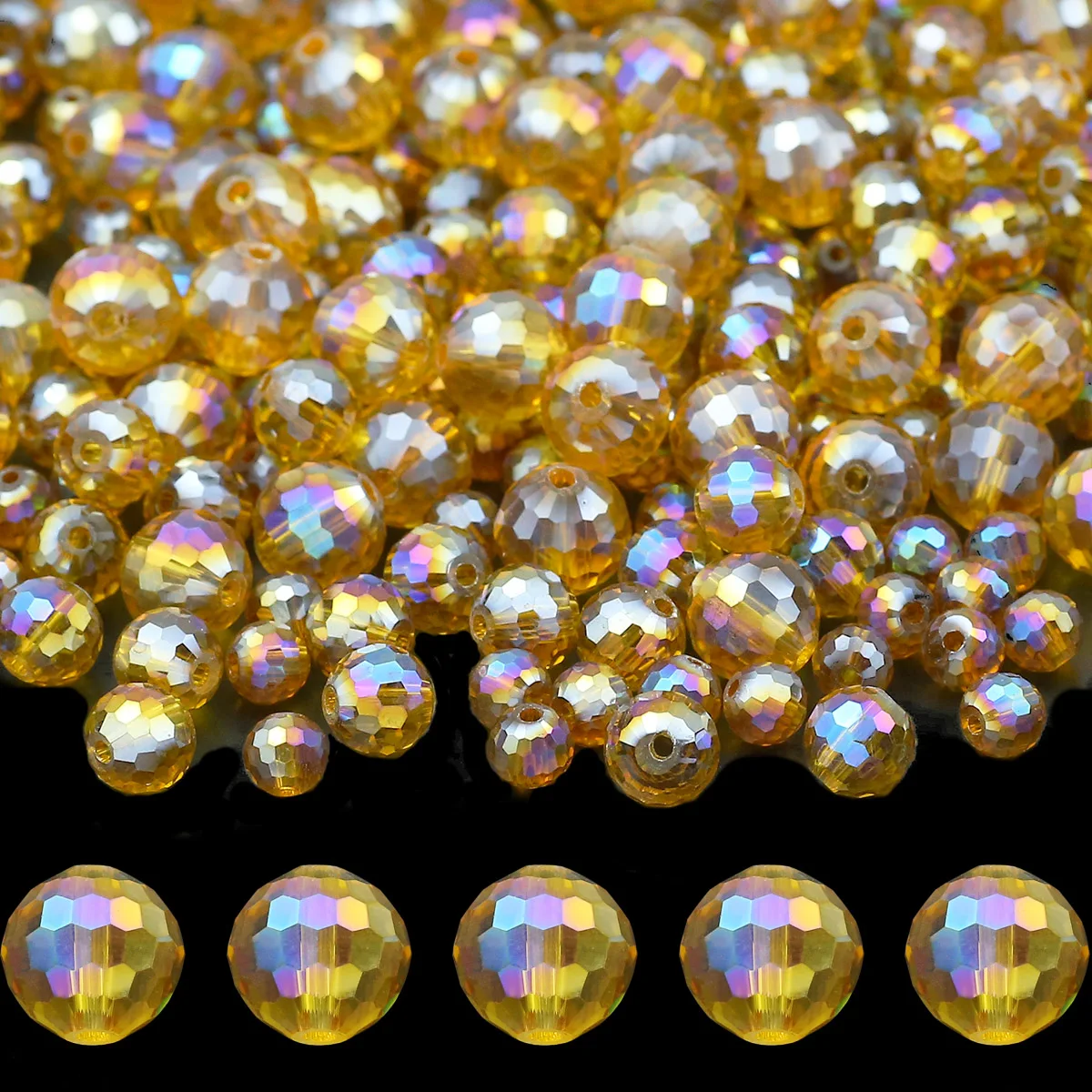 Amber AB Colored 96-Sided Ball Spacers Austrian Crystal Loose Beads For DIY Jewelry Making Bracelet Charms Accessories 6/8/10MM