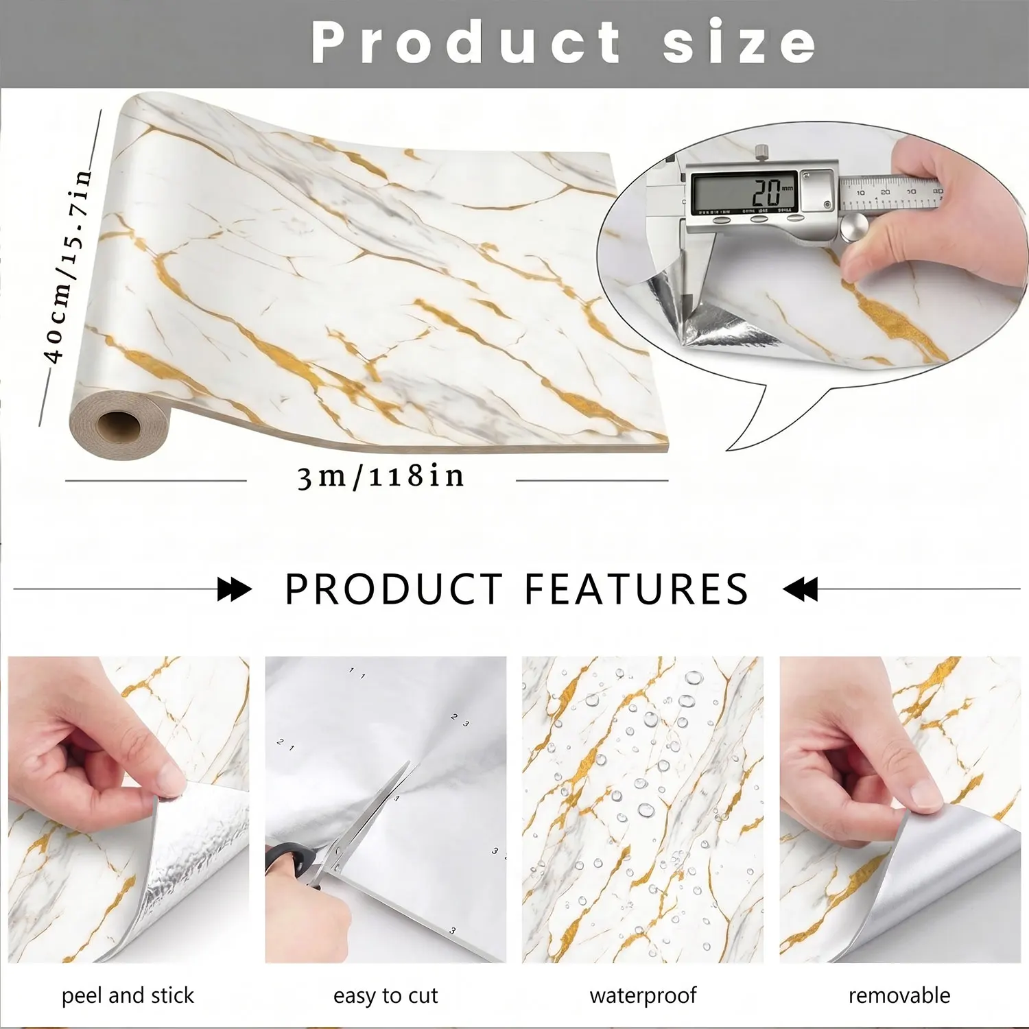 

3m Self-Adhesive IXPE Marble Texture Wallpaper Waterproof Oil-Proof Cabinet Countertop Sticker Home Kitchen Wall Decor Sticker