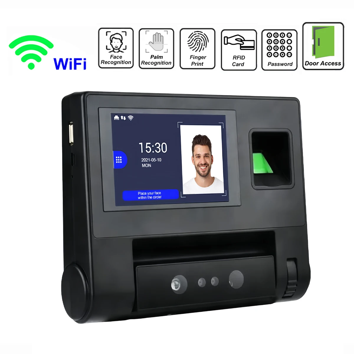 Face e Fingerprint Time Clock, Controle de Acesso, Empolyee Time Record System, WiFi, TCP, IP