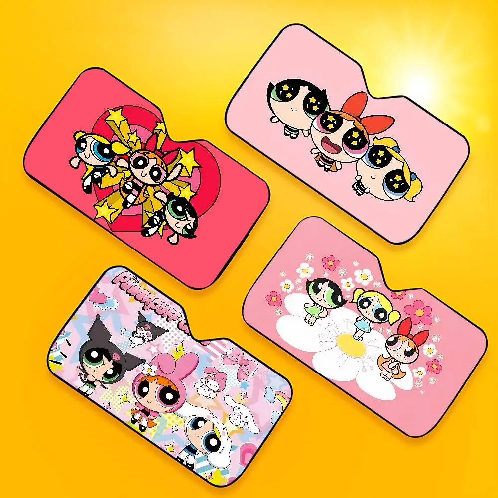 Cute-P-pOwerPuff-G- Girls Stylish And Trendy Windshield Sunshade, Car Windshield Cover, Car Sunshade Curtain, Car Sun Protection view 4