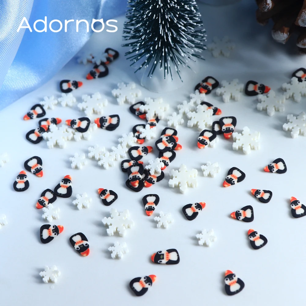 Décoration pour ongles sur le thème d'hiver, 10g, mignon pingouin, flocon de neige, flocons d'argile douce, breloques de manucure, accessoires pour ongles de neige de noël