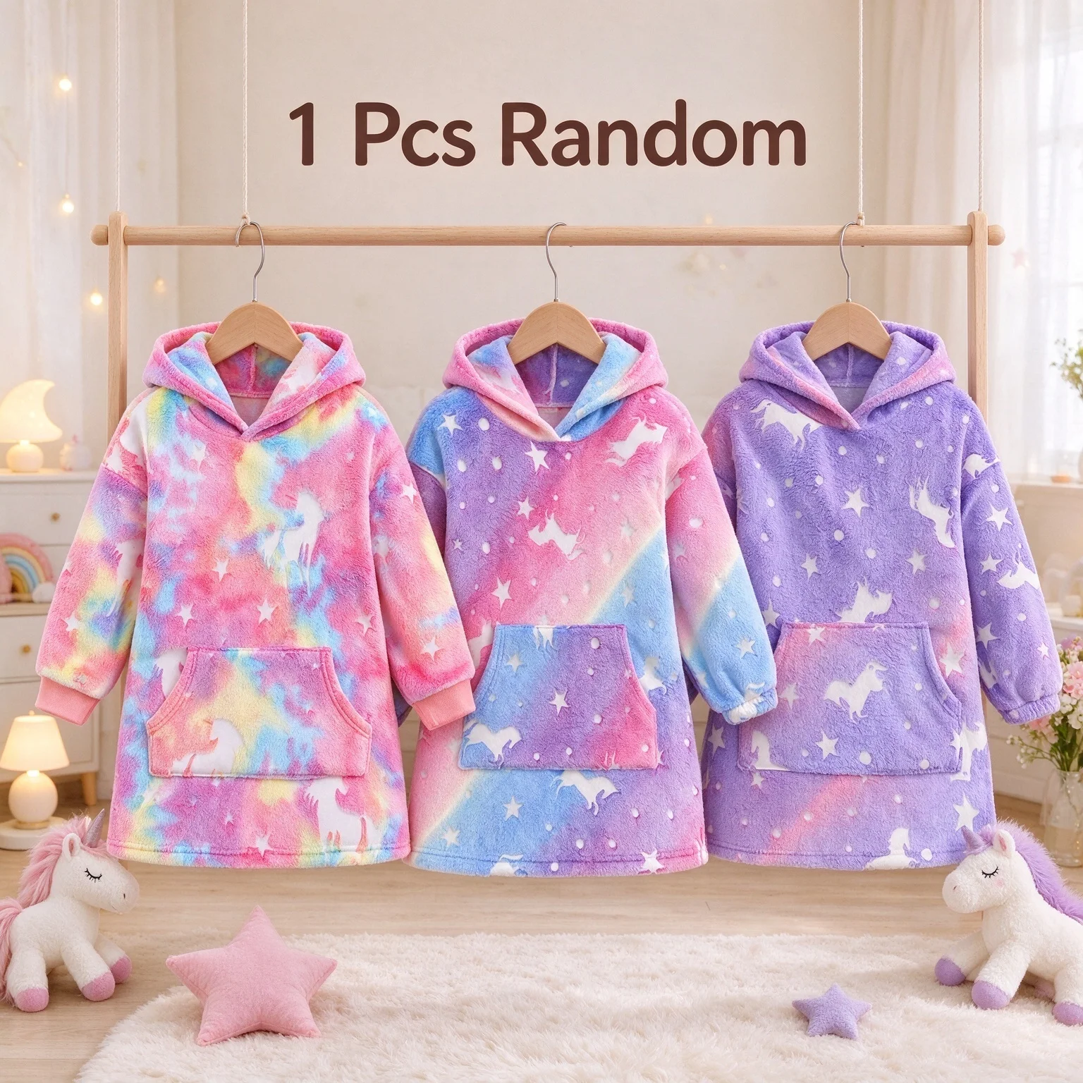 Girl Flannel Pajamas Robe  Winter Children Sleepwear Cartoon bathrobe Soft Hooded Kids Homewear Pick one at random 4-7y