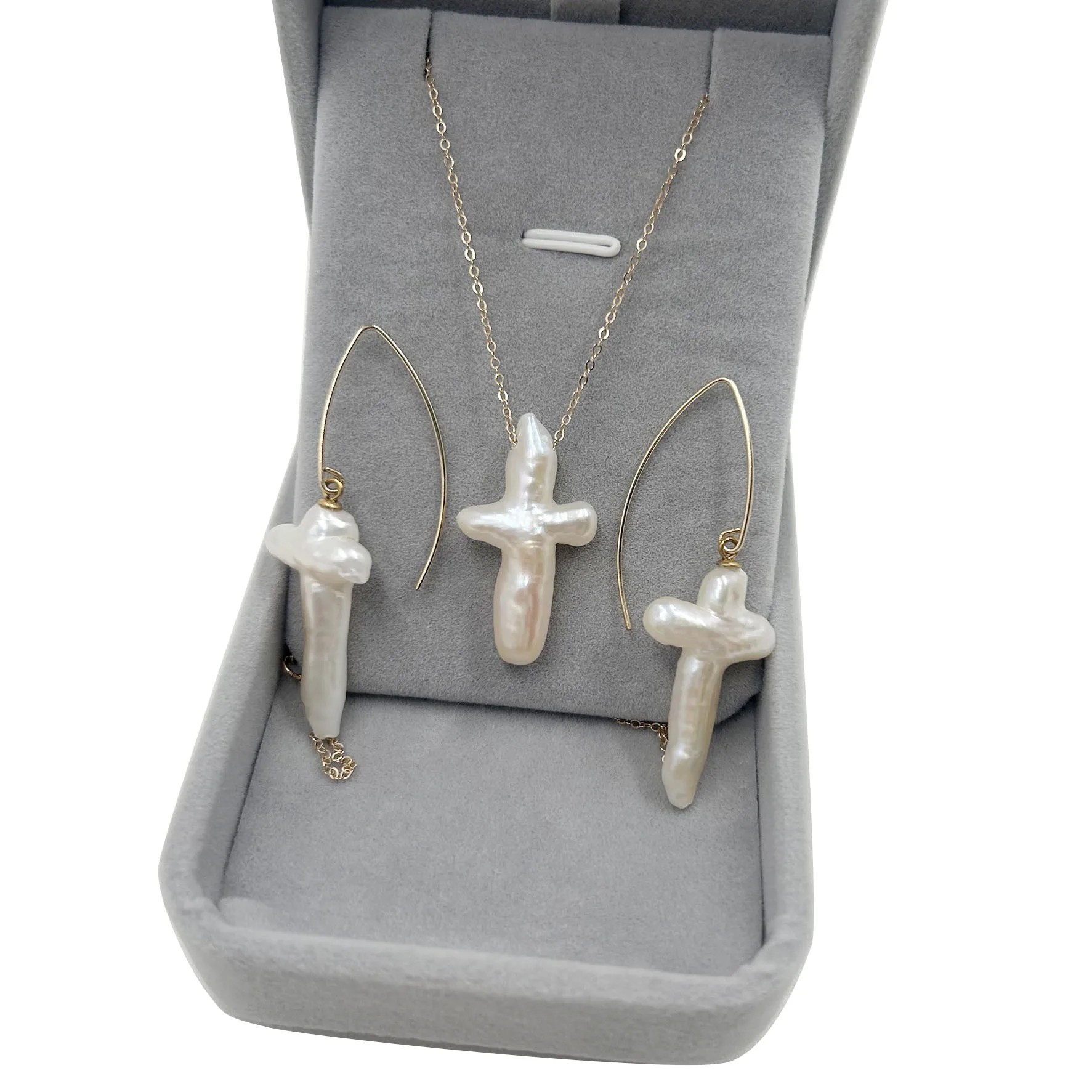 

Элегантный роскошный комплект ювелирных изделий с пресноводным жемчугом в форме креста из 14-каратного золота для женщин, качество класса ААА, верхняя мода, заводская цена