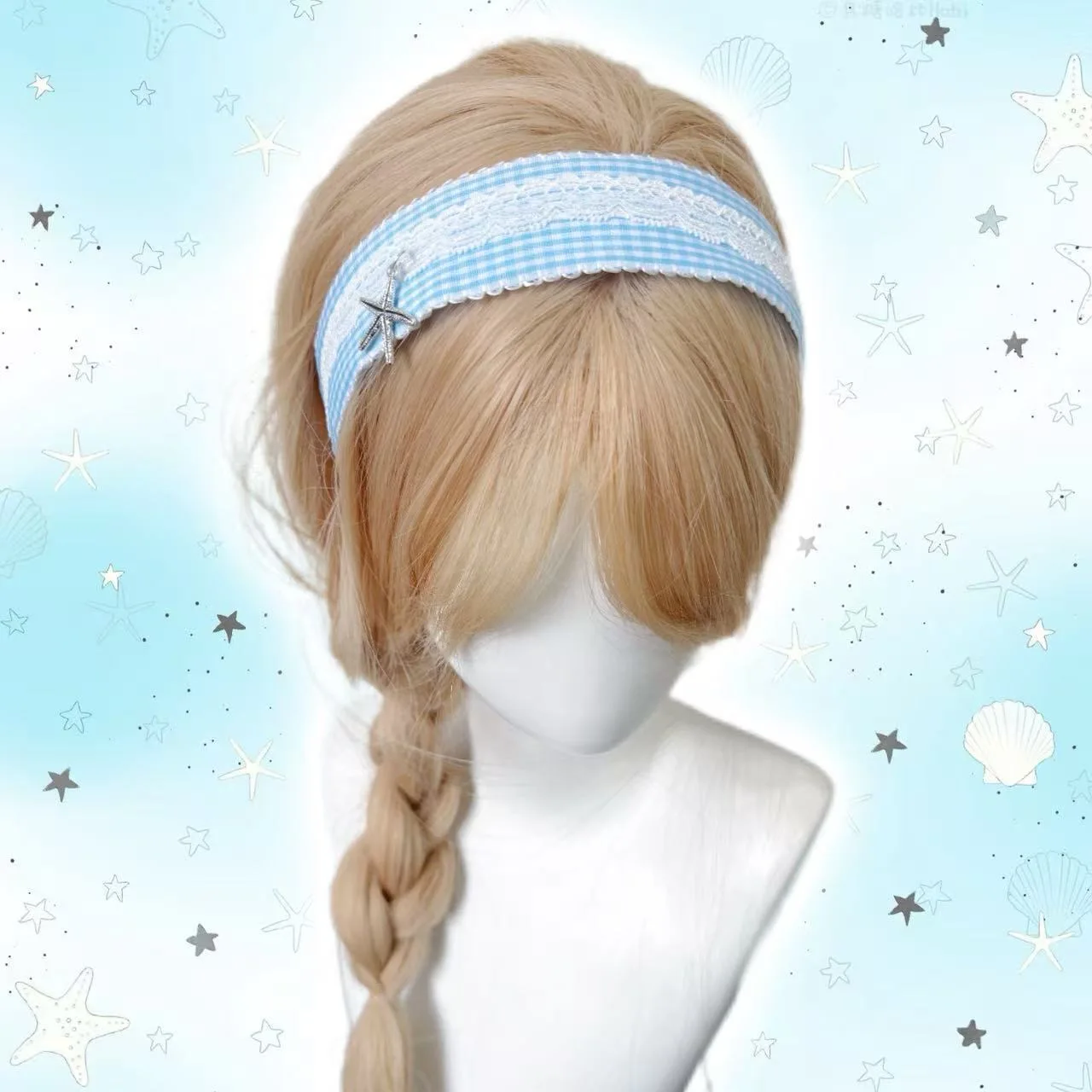 

cute core headband blue grid y2k hair accessories lace summer sea head wear lolita cosplay girls item Japanese style hair band