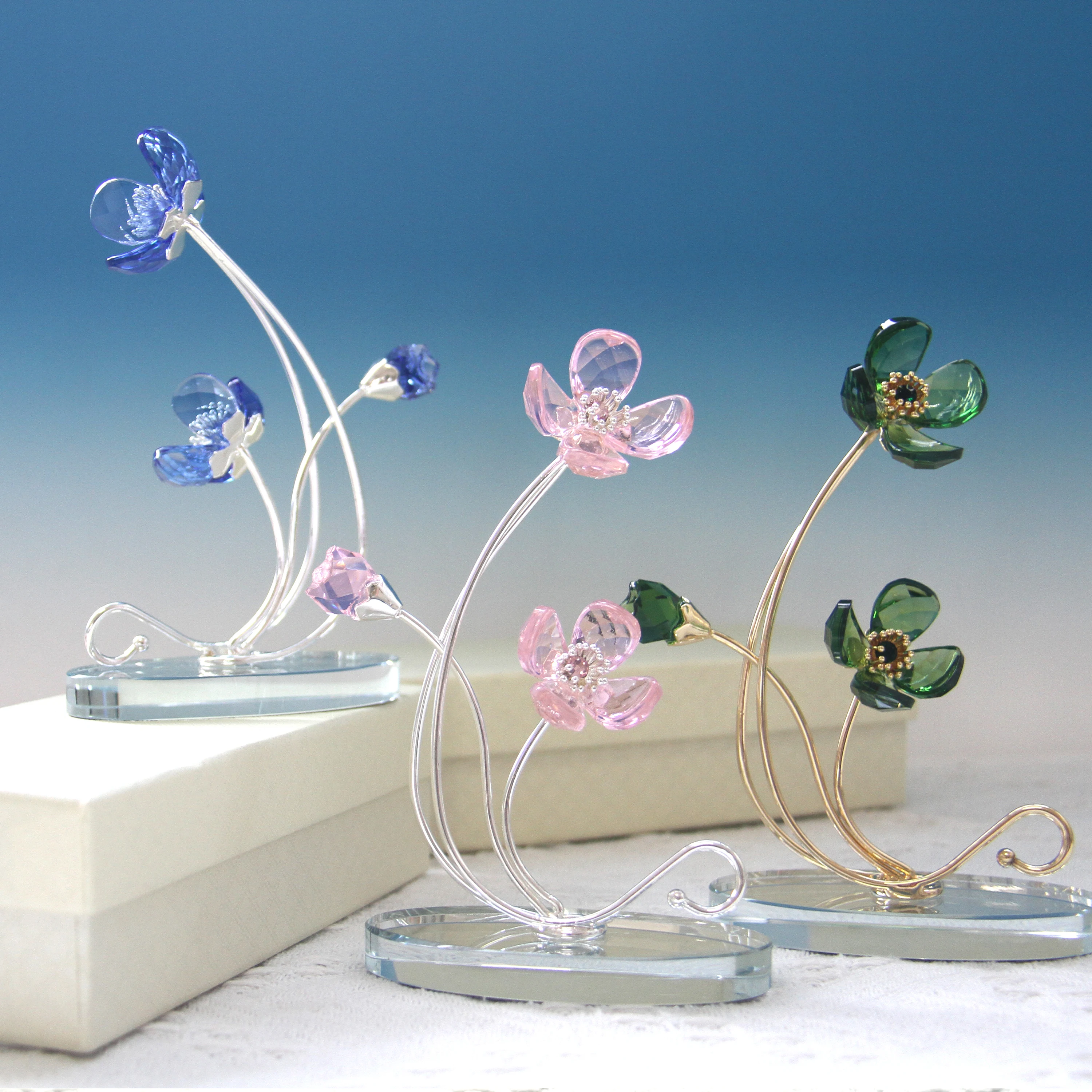 

Shiny Nordic Luxury Crystal Glass Flower Ornament Model Decoration for Home Hotel Wedding Decor Paperweight Birthday Gifts