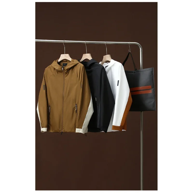 

Italian Luxury Men's Outdoor Jaet Breathable Waterproof Lightweight Spring Autumn Hollow out Proc Hooded Coat