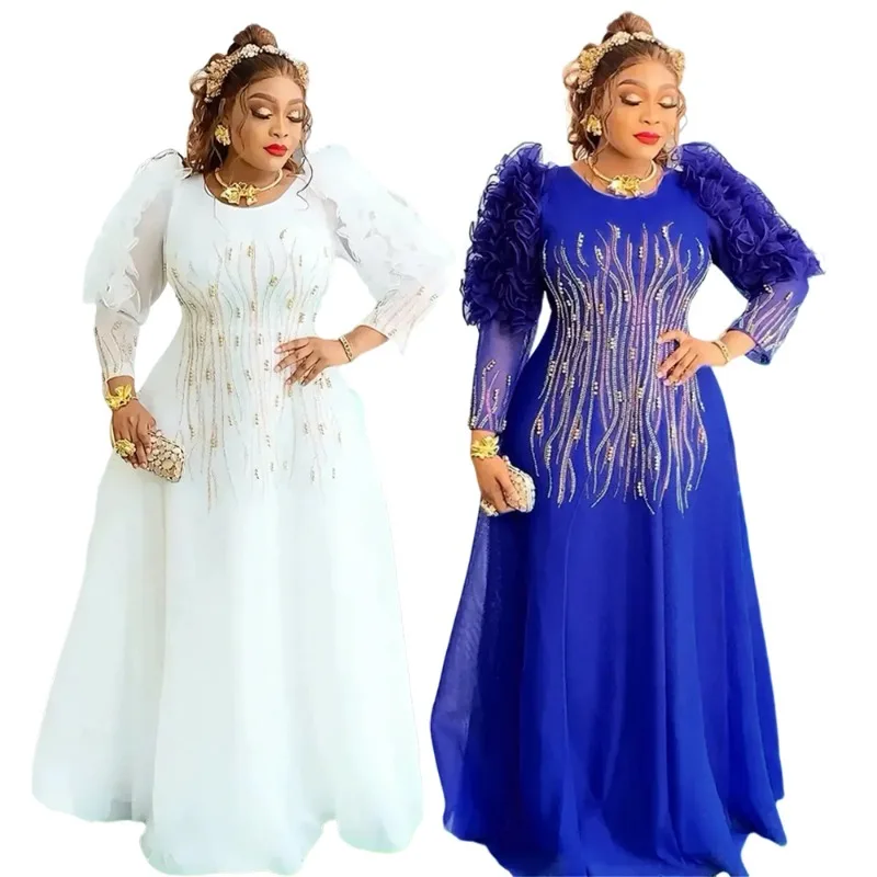 Party Evening Dresses For Women Long Sleeve Robe African Dashiki Crystal Outfits Wedding Birthday Prom Gown Dubai Turkey Kaftans