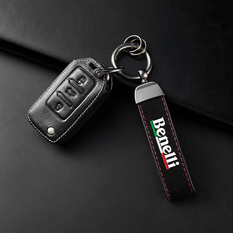 For Benelli Leoncino 500 TRK502X TNT125 300 502C BN 125 302 Accessories High-Grade Leather Suede Keychain Motorcycle Key Ring