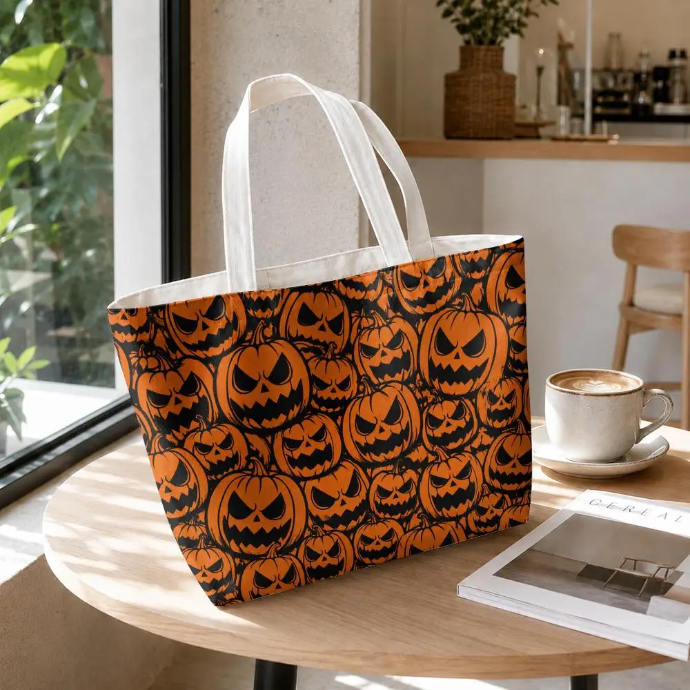 Gothic Halloween Creature Storage Bags 2-Piece Set Canvas Tote Bags with Zipper Shoulder Handbags for Daily Shopping Travel