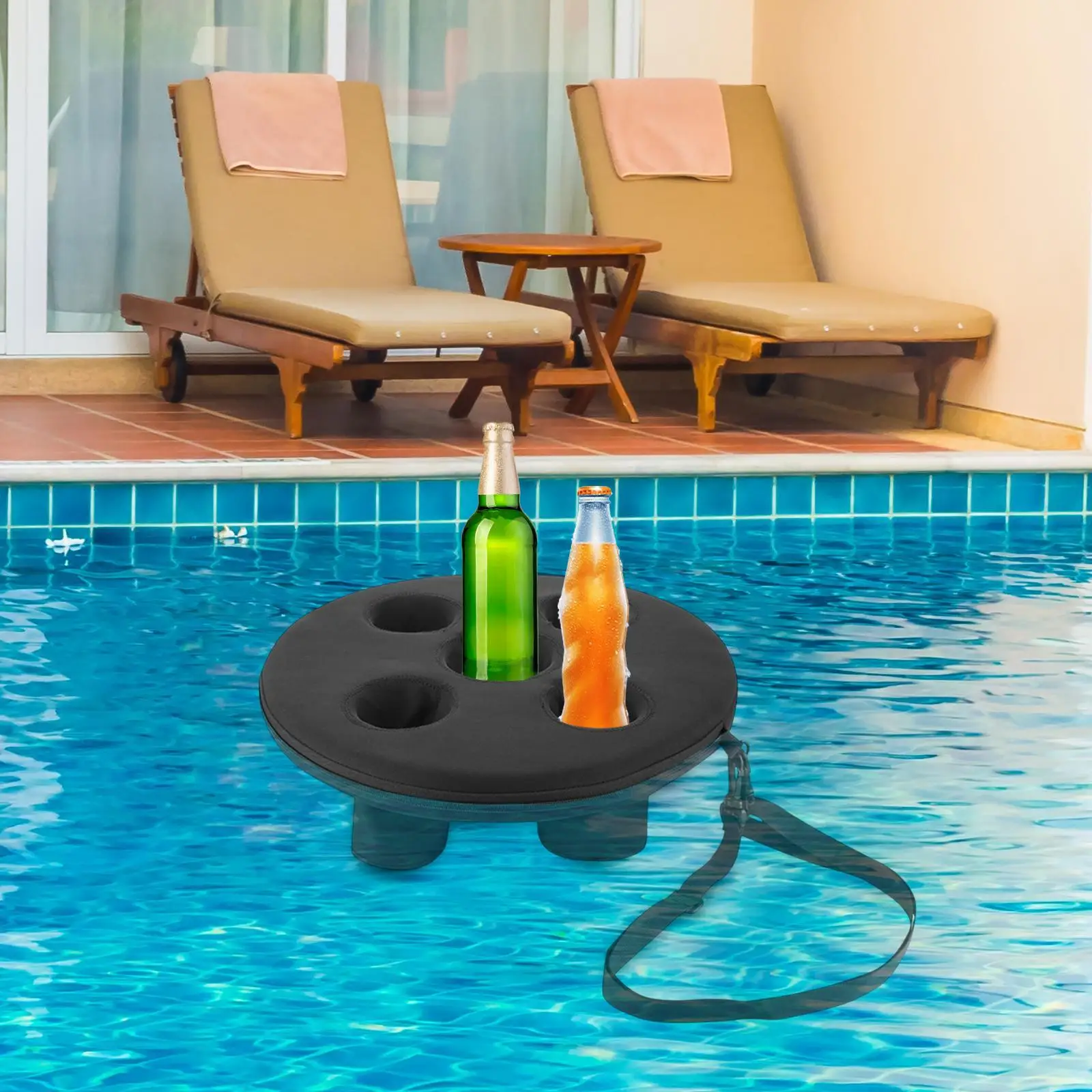 Suporte flutuante para bebidas, bandeja flutuante para bebidas na piscina, 5 copos para festa, banheira, praia